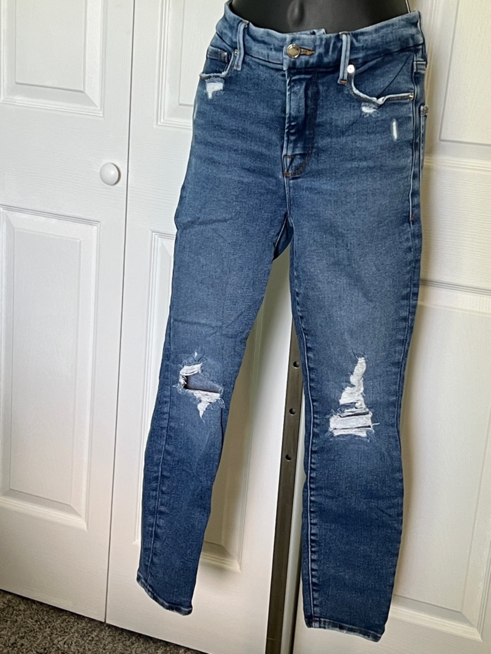 Good American Dark Blue Distressed Skinny Jeans